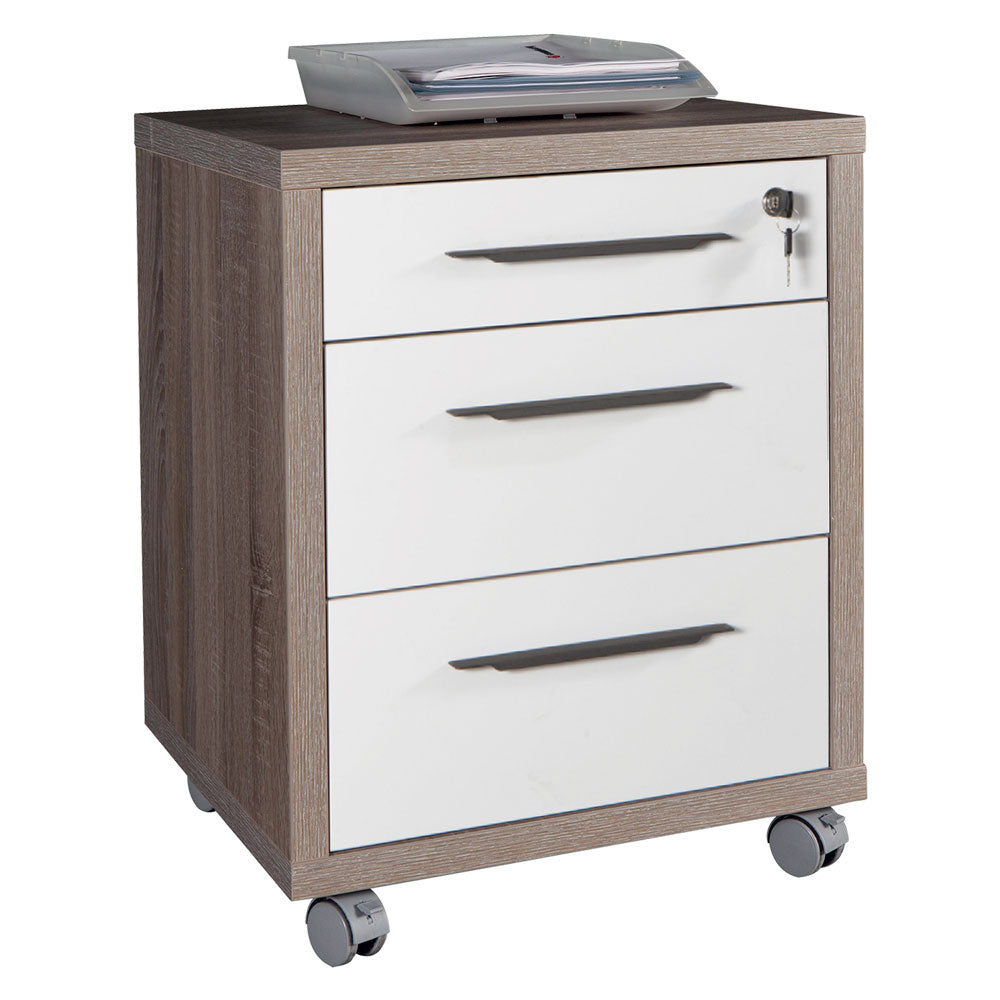 CASSETTIERA UFFICIO 3 CASSETTI LINEA 'CHANIA' cm. 45 x 48 x h.63 - rovere/bianco