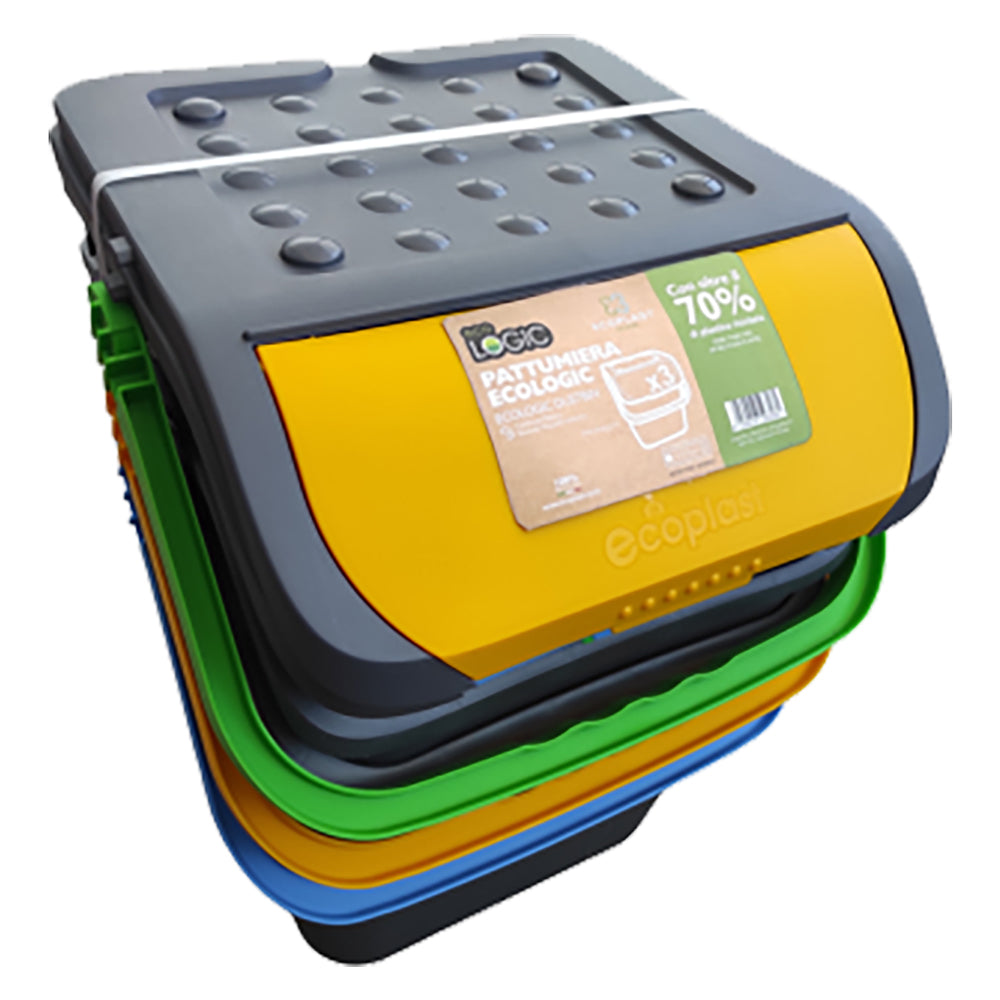 PATTUMIERA PER RACCOLTA DIFFERENZIATA SET 'ECOLOGIC TRIS' cm 38 x 36,5 x h.37 - 28 lt. (misura singolo secchio)
