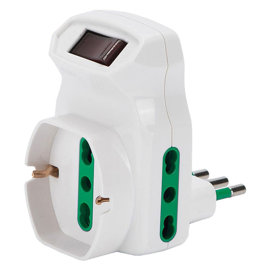 ADATTATORE TRIPLO CON PROTEZIONE SOVRACCARICO Spina 2P+T10A - art.87317