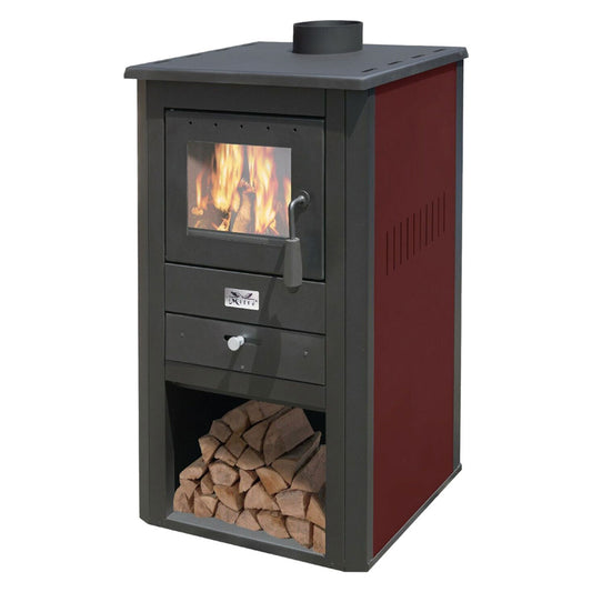STUFA A LEGNA 'PALLADE' 10,7 kw - colore nero/bordeaux
